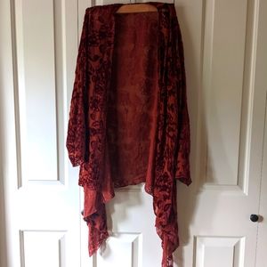 Johnny Was Red Floral Velvet Cape
